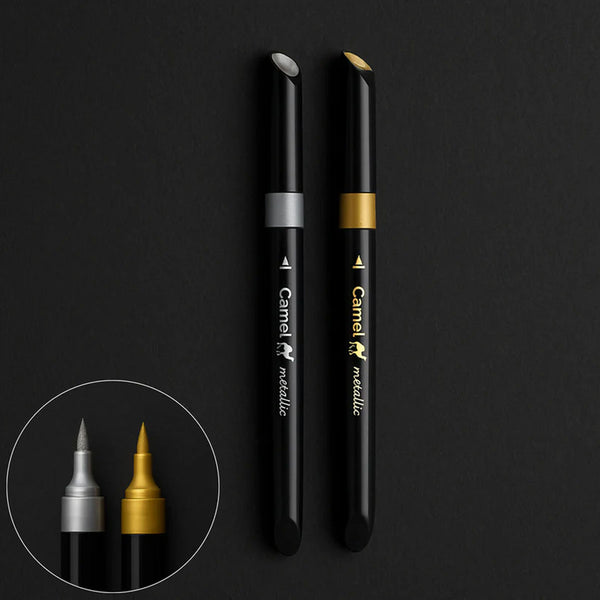 AM6298 Camel Metallic Brush Pens 2 Shades Gold & Silver