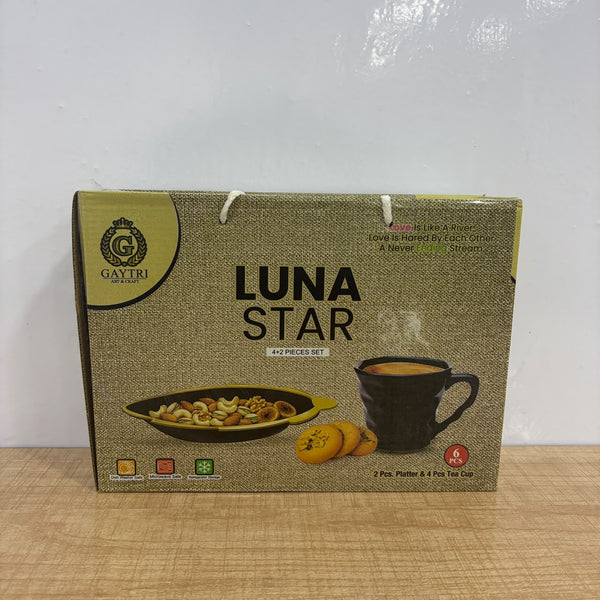 A07842 Luna Star 6 Pcs Ceramic Tea Set – 4 Tea Cups & 2 Serving Platters