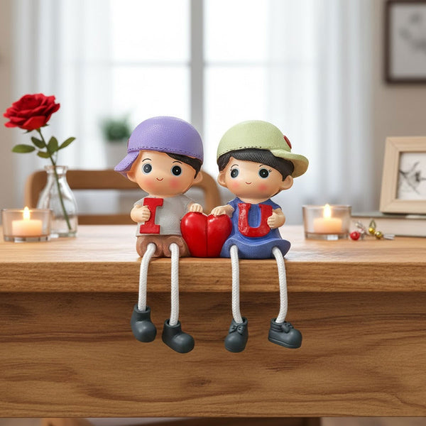 TM0022 Sitting Boy & Girl Love Dolls with Dangling Legs Showpiece