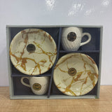 A07841 LOVE LIFE 4-Piece Marble Pattern Ceramic Tea Cup and Platter Set (2 Cups & 2 Platters)