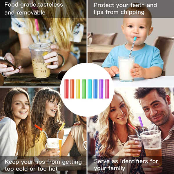 AM6331 Stainless Steel Straws WIth SIlicone & Brush - Pack of 5pc