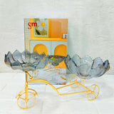 AM6273 Elegant Twin Glass Bowl with Golden Tricycle Stand – Decorative Serving Set