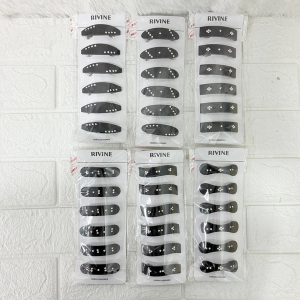 AM6390 Elegant Black Oval Rhinestone Hair Clip - Sparkle Snap Barrette