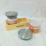 AM6162 Borosil Classic Jars With Wooden Tray - 2Pcs (600 ml Each)