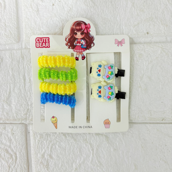 AM6375 Mix Colorful Fuzzy Hair Elastics and Cartoon Animal Hair Clip Set for Girls