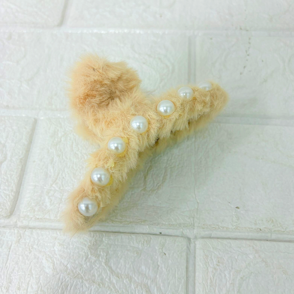 AM6377 Fuzzy Mix Colour hair claw clip with pearl accents - 1pc