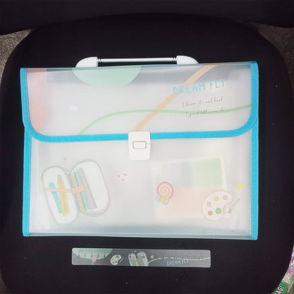 AM5899 Transparent Expanding File Folder with 12 Pockets, Handle, and Buckle (33x25cm)
