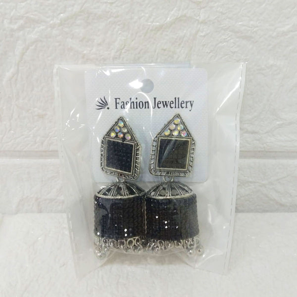 Di0303 Multidesign Charm Oxidized Silver Jhumka Earrings