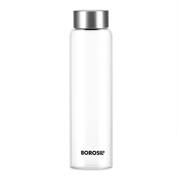 AM6163 Borosil Crysto Slim Glass Bottle with Sliver SS Lid - 1 Ltr