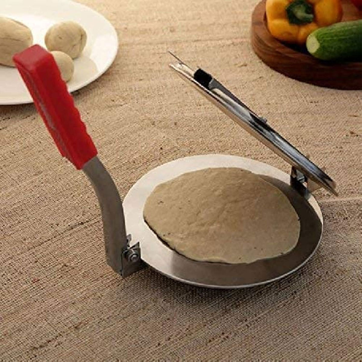 Round Roti Press AM6533 Stainless Steel Puri & Roti Press Machine with Anti-Slip Grip ...