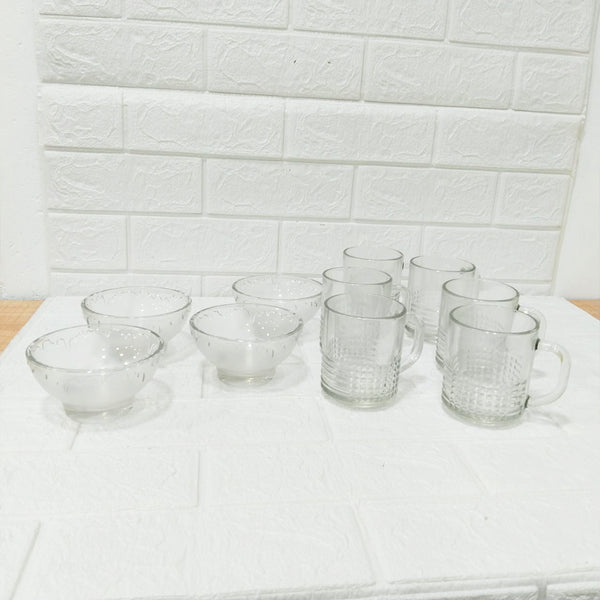 Di0203 YERA Morning Mist Glass Tea Snax Set - 10 Piece Combo (6 Mugs & 4 Bowls)
