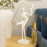 TM0016 Modern Abstract Ceramic Figure with Gold Geometric Frame Sculpture