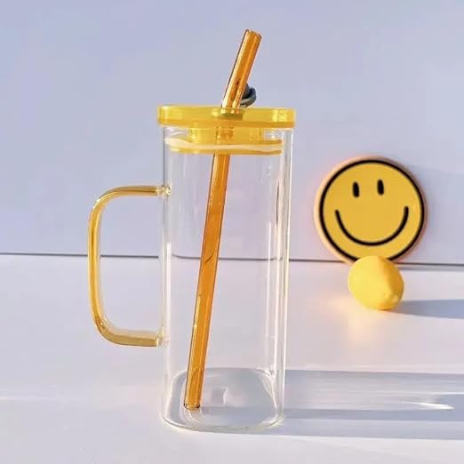 AM3720 Glass Mug Sipper Tumbler with Lid and Silicon Straw