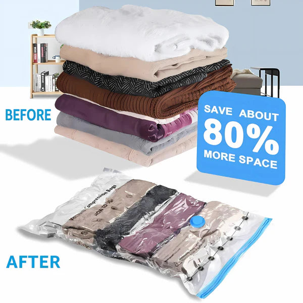 3634 Reusable Vacuum Storage Bags with Ziplock and Hand Pump (Pack of 5) 2 Small (50 cm x 60 cm), 2 Medium (60 cm x 80 cm), 1 Large (80 cm x 100 cm)