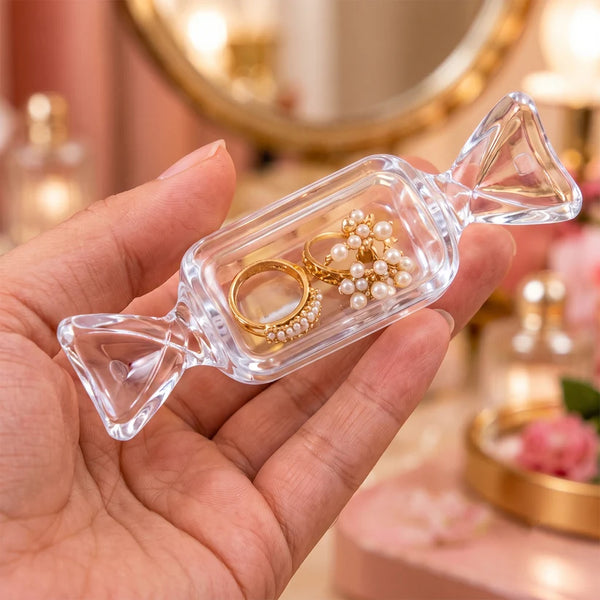 A08141 Candy Shape Jewellery Storage Box with Clear Lid for Rings and Studs (1 Pc)