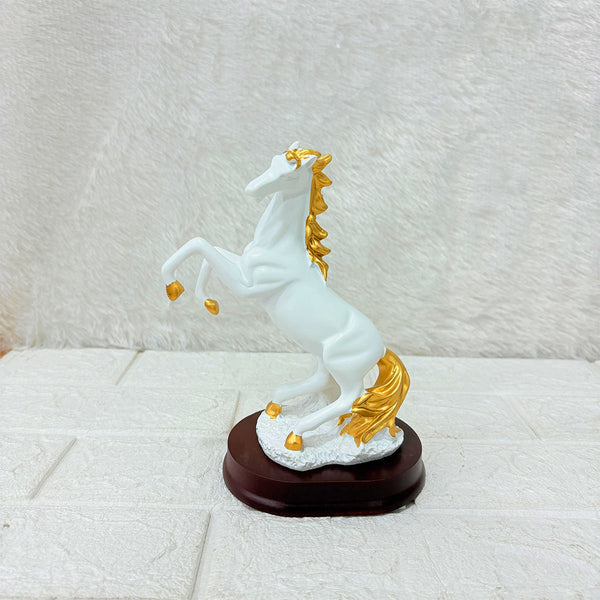 AM6410 Black and Gold Rearing Horse Showpiece on Wooden Base - Small Size