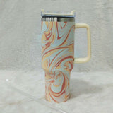 AM6258 Marble Swirl Stainless Steel Tumbler with Handle, Lid & Straw