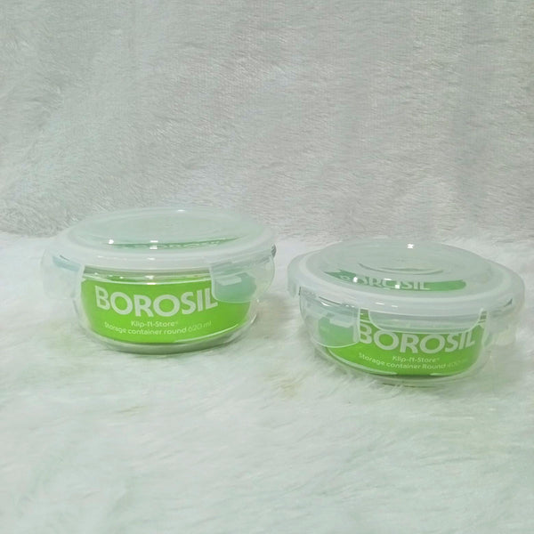 AM6184 Borosil Klip n Store Round Glass Container Set of 2pc (400ml+620ml)
