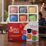 TM0072 Sonu Ceramic Tea Cup Set - (6 Pcs) with Floral Pattern in Multiple Colors