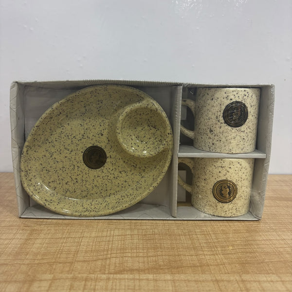 A07839 Alpino Ceramic Tea/Coffee Cup with Snacks Tray Set (3 Pieces - 2 Cups + 1 Tray)