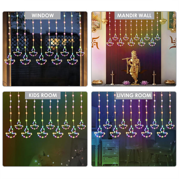 Di0069 10 Fairy Diya LED Curtain String Lights with Flashing Modes - 5x5 (Multicolour)