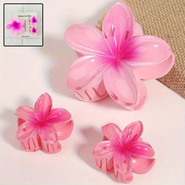 AM6378 Mix-Colour Hawaiian flower hair claw clips - Set of 3pc