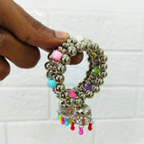 Di0215 Little Girl's Oxidized Silver Bracelet with Multicolor Beads & Jhumki Charms