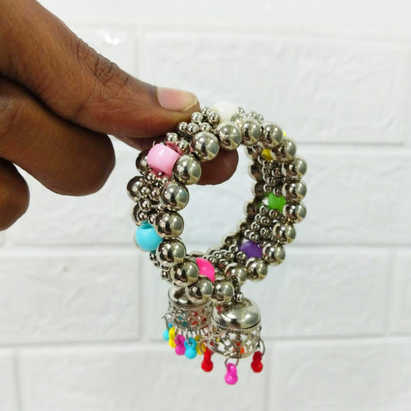 Di0215 Little Girl's Oxidized Silver Bracelet with Multicolor Beads & Jhumki Charms
