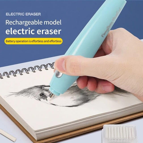 AM5907 Cartoon Print Electric Pencil Erasers with Fan and 12 Refills Set for Kids (Pack of 1)