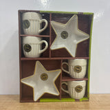 A07844 PRIME NUTS 6 Pcs Ceramic Tea Cup & Star Bowl Set (4 Cups + 2 Star-Shaped Platters)