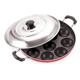 3996 Non Stick 12 Cavity Aluminium Appam Patra Appe Pan Non Stick with Lid