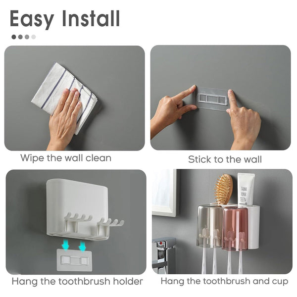 AM6480 2 Glass Toothbrush Holder with Dual Cups and Organizer