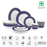 AM5752 Cello Opalware Solitaire Series Sapphire Dinner Set, 27 Units - Opal Glass Dinner Set for 1 | Crockery Set for Festive Ocassions, Parties | White Plate and Bowl Set