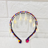 Di0042 Navratri MIx Design Colorful Braided Hairband with Cowrie Shells & Pom-Pom Ends