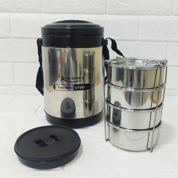 Di0175 Rishabh Sivana 4 Thermo Steel Lunch Box with Virgin Plastic Outer Case | 4 Steel Containers