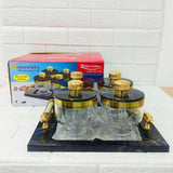 Di0165 Rishabh Cosmos Set of 4 Multipurpose Jars with Marble-Look Tray & Golden Lids