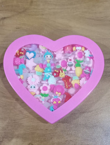 Am1110 Kids  Cartoon Pretend Play Toy Rings in a Heart Shape Box (36 Pcs)