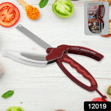 12019 2 in 1 Kitchen Knife Scissor with Spring Locking Hinge and Chopping Board (1 Pc / With Card Packing)