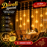 Di0065 12 Diyas Window LED Lights with Flashing Modes Decoration 6x6 (Warm)