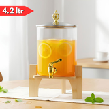 AM6276 High Borosilicate Glass Beverage Dispenser with Wooden Stand 4200 ml – 1 Piece Set