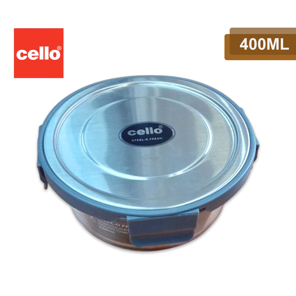 AM2029 Cello Steel-0 Fresh BoroSilicate Round Container 400ml