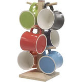 AM2465 Tibros Ceramic Tea Mug with wooden-stand Assorted Multicolour  7 pcs