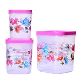 3933 Airtight Flower Printed Kitchen Storage Container - Transparent (Multicolor) Set of 3pcs (6000 x 8000 x 11000 ml)