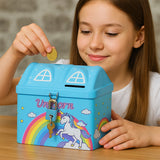 AM5906 Unicorn Hut Shape Piggy Bank for Kids (Multicolor) - Lock and Two Keys