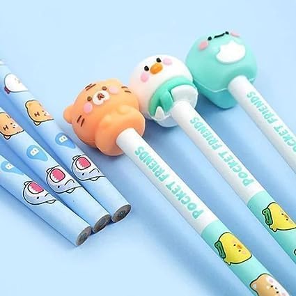 AM2970 Super Cute Cartoon Animals Eraser Pencil Set PS-2315-SC-6 Standard Bright Pencil Set, Pencil 6 Pcs, Eraser 6 Pcs