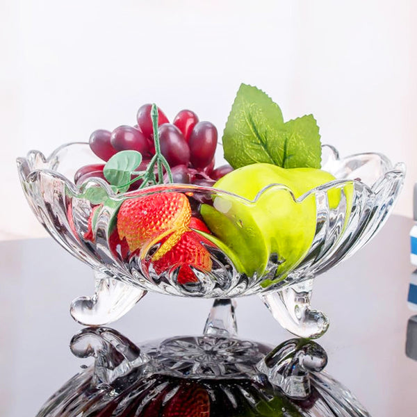 AM5981 Deli Crystal Flower Design Glass Fruit Bowl