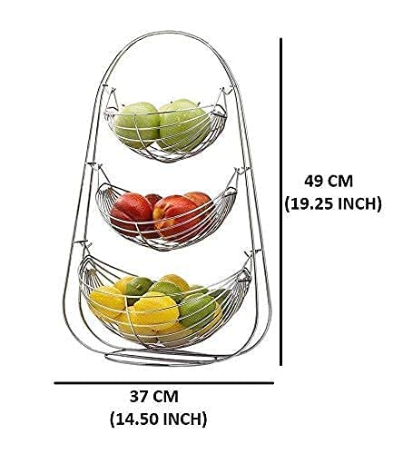 3083  3Layer Steel Julla High Grade Stainless Steel Three Step Swing Fruit & Vegetable Basket Multipurpose Stand Dinning Table Basket Kitchen Accessories (3 Layer, Silver)