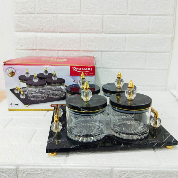 Di0154 Rishabh Super Rubikon Set 4 Multipurpose with Marble Finish Tray Set