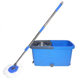 AM2364 KVT Volvo Bucket Mop 360 Degree Fast Rim Spin Rotating Floor Cleaner with 2 Microfiber Refills Movable Wheels Pull Handle Water Outlet Cleaning Long Stick