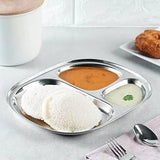 AM3334 Pav Bhaji Stainless Steel Plates (23cm X 19.2cm) with 3 Compartments